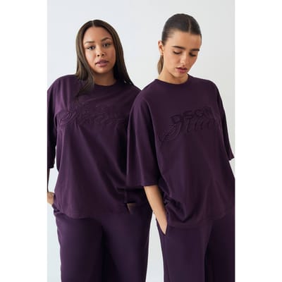Dames DSGN Studio Badstof Applique Oversized T-Shirt | Aubergine | Maat: XS