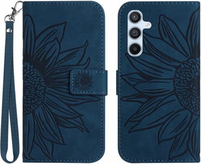 Coverup Hoesje - Geschikt voor Samsung Galaxy A16 Hoesje - Coverup Zonnebloem Book Case met Koord - Donkerblauw