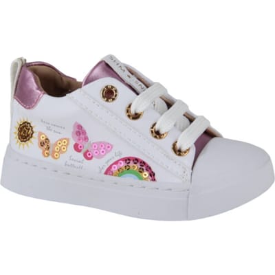 Shoesme Witte Sneaker Met Vlinders - Veterschoen Kind - Meisjes - White Pink - Microleer - Maat 23