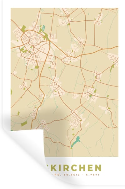 Muurstickers - Sticker Folie - Plattegrond - Euskirchen - Kaart - Stadskaart - Vintage - 20x30 cm - Plakfolie - Muurstickers Kinderkamer - Zelfklevend Behang - Zelfklevend behangpapier - Stickerfolie