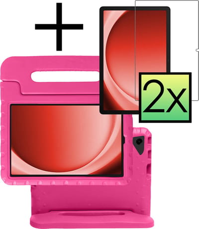 Hoes - Geschikt voor Samsung Galaxy Tab A9 - Met 2x Screenprotector - Kinderhoes Shockproof Bumper - Kidsproof Case - Tablet Hoesje - Kinder Cover - Roze