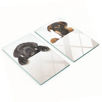 Keukenplanken van gehard glas met afbeelding van drie puppy's, 2x30x52 cm