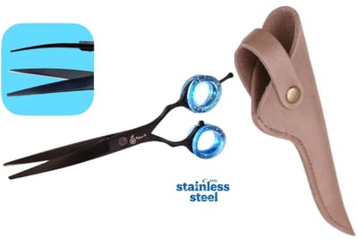 Professionele Hondenschaar – Ergonomische Kromme Trimschaar + Luxe Lederen Schaar Etui van Professor Q – 16,5 cm – Brons