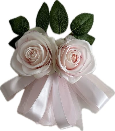 autodeco.nl LINA POEDER ROZE Handvatten Decoratie 4 stuks - Trouwauto Versiering - Poeder Roze Rozen met Linten en Tule - Bloemen voor op de Handvatten - Versiering Handvat Auto - Autoversiering voor Volgauto's