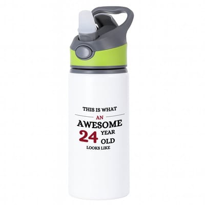 Hacebo® - This is what an awesome 24 year old looks like waterfles met rietje groen - iemand die 24 jaar is geworden - de jarige - verjaardagscadeau - kado - geschenk - gift - leuke verjaardagscadeau - felicitatie - water fles - 650ML