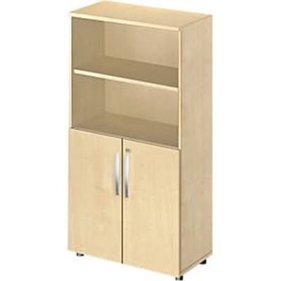 Schäfer Shop  Select Combikast LOGIN, bovenaan 2 rekken, onderaan 2 ordnerhoogten met deuren, B 800 x D 420 x H 1470 mm, esdoornpatroon/esdoornpatroon
