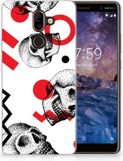 Silicone Back Case Nokia 7 Plus Skull Red