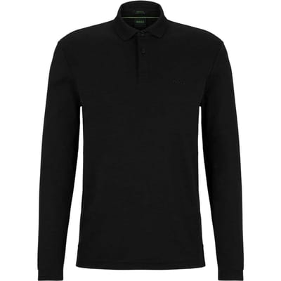Boss Heren Pirol Logo Lange Mouwen Polo Shirt (Zwart)