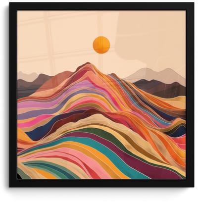 Poster in lijst - Fotolijst 40x40 cm - Posters - Zon - Kleurrijk landschap - Bergen - Posterlijst zwart - Decoratie - Wanddecoratie woonkamer - Muurdecoratie slaapkamer