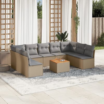 vidaXL - 10-delige - Loungeset - met - kussens - poly - rattan - beige