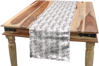 ABAKUHAUS Bloemen Tafelloper – 40x300 cm – Polyester, rood/zwart/wit