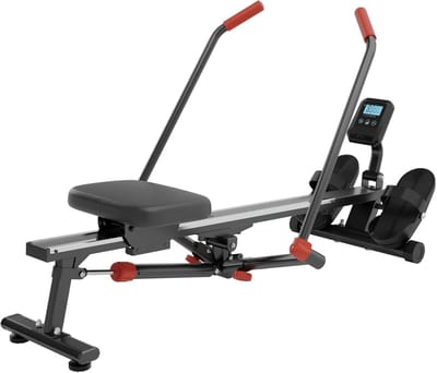 Opvouwbare Roeimachine - Indoor Trainer - Full Body Workout - 12 Weerstandsniveaus - Tot 110 kg - Zwart/Rood