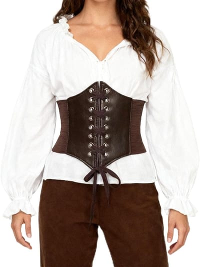 Piratenkostuum voor Vrouwen met Onderbust Corset en Lederen Tailleband voor Halloween, Retro Gothic Stijl en Middeleeuwse Accessoires