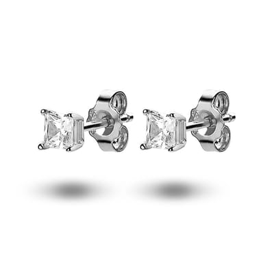 Twice As Nice oorbellen in zilver, vierkant zirkonia van 4 mm Wit