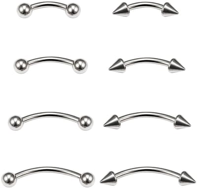 Dailygoods - Wenkbrauwpiercing Set van 8 Stuks van Roestvrij Staal