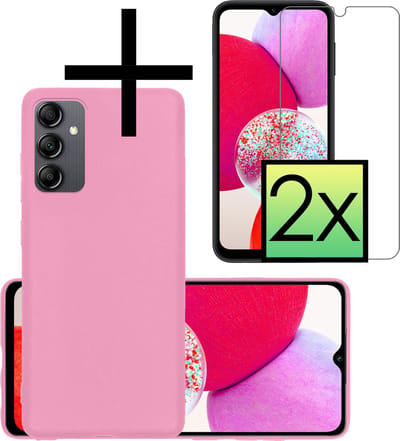 Hoesje - Met 2x Screenprotector - Geschikt voor Samsung Galaxy A14 - Sterk & Shockproof - Back Cover - Siliconen Case - Telefoon Hoes - Roze
