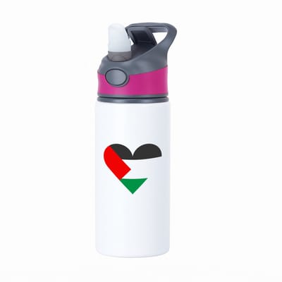 Hacebo® - Palestina vlag hart vorm waterfles met rietje roze - mensen die liefde willen geven aan Palestina - degene die van Palestina houden - supporten - oorlog - verjaardagscadeautje - gift - geschenk - kado - water fles - 650ML