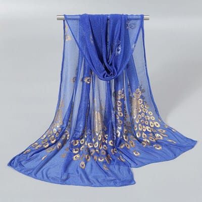 Modieuze en Veelzijdige Decoratieve Sjaal voor Dames met Pauwenfolie en Goudfolie, Omwikkelbare Sjaal 160*50cm