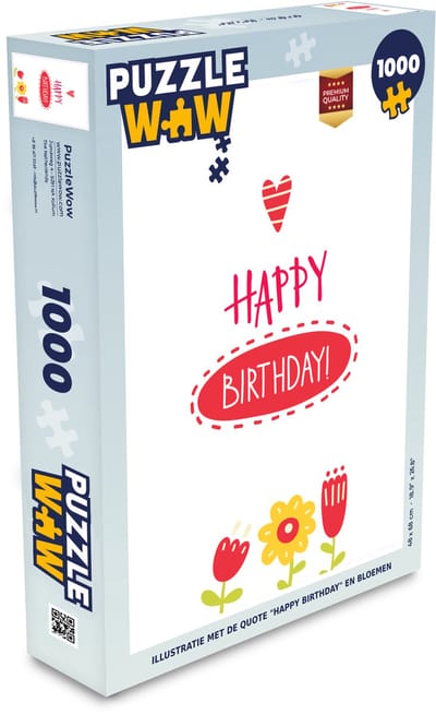 Puzzel Illustratie met de quote "Happy birthday" en bloemen - Legpuzzel - Puzzel 1000 stukjes volwassenen