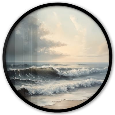 Poster in lijst Rond - Fotolijst 40x40 cm - Posters - Strand - Zee - Zonsondergang - Ronde posterlijst zwart - Decoratie - Wanddecoratie woonkamer - Muurdecoratie slaapkamer