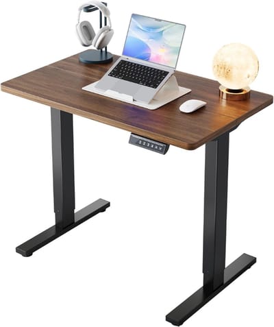 HUANUO in hoogte verstelbaar bureau 80x48cm, 4 geheugenhoogte-instellingen, elektrisch bureau voor thuiswerkplek en computerwerkstation, staand bureau, zwart walnoot