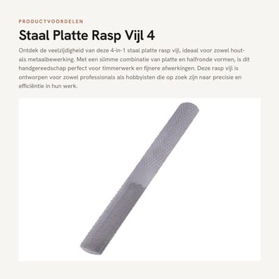 Dailygoods- Platterasp 4-weg - Staal - Houtbewerking - Metaalbewerking - Handgereedschap - Afmetingen 200 x 23 x 6 mm - Rasp