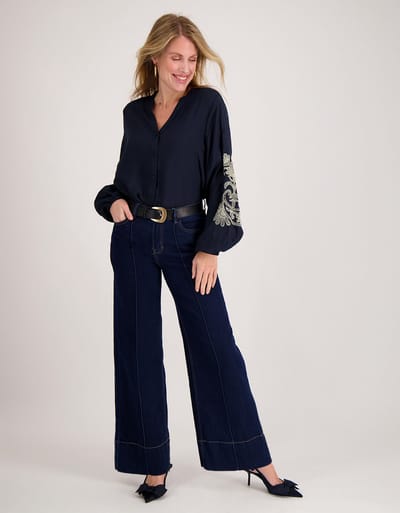 Je m'appelle Dames Broek Straight fit Met stretch - Blauw - Maat XS