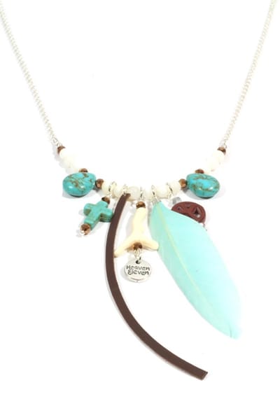 Heaven Eleven dames Ketting zilver plating - howliet - turkoois veer - kruisje