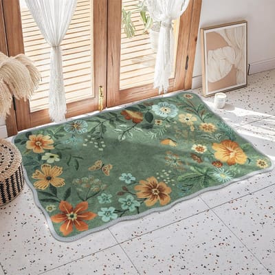 Dailygoods- Deurmats Antislip - Waterdicht - Laagpolig - Machinewasbaar - 40 x 60 cm - Boho Bloemenpatroon - Entreetapijt