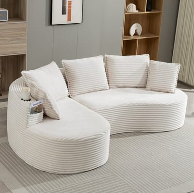 HAUSS SPOLE Hoekbank - Gebogen Design - Met Bekerhouders En Zijvakken - Voor Woonkamer En Slaapkamer - Cord Beige