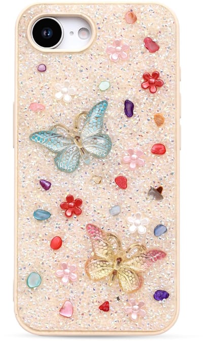 Casemania Hoesje Geschikt voor Apple iPhone 16e - Goud - Vlinder Diamant Glitter Back Cover