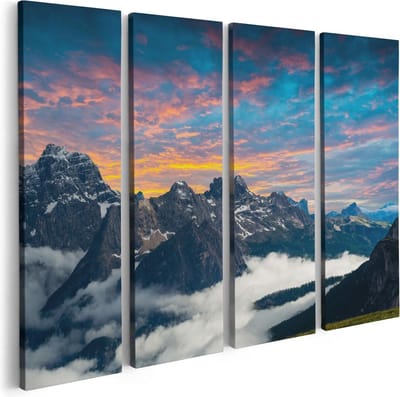 Artaza Canvas Schilderij Vierluik Bergen Landschap Met Wolken In Italië - 80x60 - Foto Op Canvas - Canvas Print
