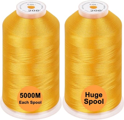 PolkaHome Set van 2 Polyester Machine Borduurgaren Enorme Spoel 5000M voor Alle Borduurmachines - Harvest Gold