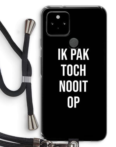 Case Company® - Hoesje met koord geschikt voor Google Pixel 5 hoesje met Koord - Ik pak nooit op - Zwart - Telefoonhoesje met Zwart Koord - Bescherming aan alle Kanten en Over de Schermrand