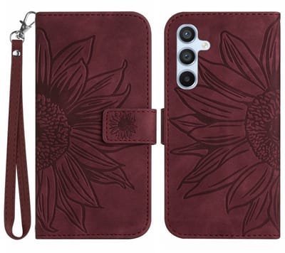 Coverup Hoesje - Geschikt voor Samsung Galaxy A56 Hoesje - Coverup Zonnebloem Book Case met Koord - Bordeaux