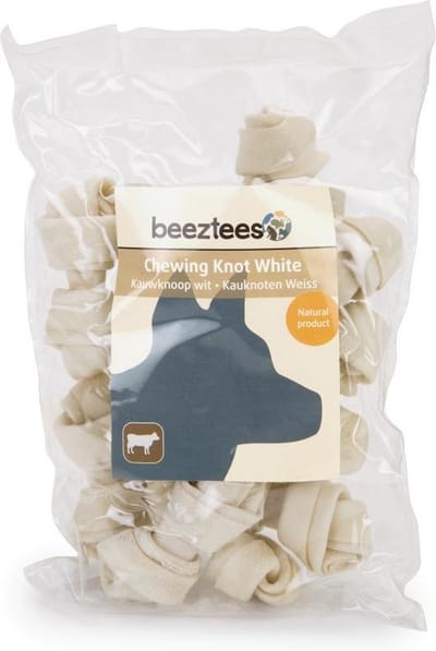 Beeztees - Snacks kauwknoop - Wit - hondensnack - 12 cm x 7 cm