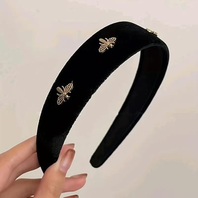 1 pièce Serre-tête Décor Abeille Mignonne Cerceau de Cheveux en Velours Noir Accessoires de Cheveux Élégants pour Femmes black