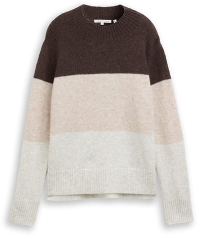 Tom Tailor Denim - Gebreide trui met colour blocking - Maat M - brown camel colorblock