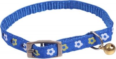 Nobleza Kattenhalsband met Belletje - Verstelbaar 21-28 cm - Gespsluiting - Kittenhalsband - Blauw met Bloemetjes