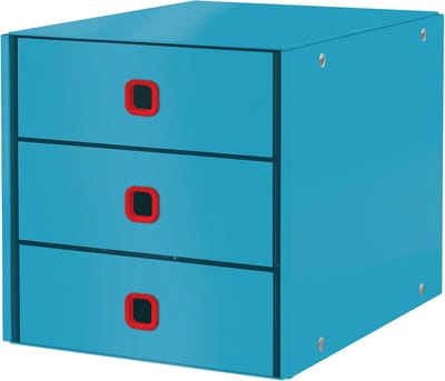 Leitz Cosy Click & Store Kartonnen A4 Ladekast met 3 Laden - 81% Gerecycled Karton - 28.6 x 28.2 x 35.8 cm (BxHxD) - Opvouwbare Sorteerdoos - Sereen Blauw