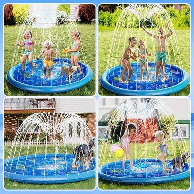 Water Spray Mat 100cm - Dog Sprinkler Splash Mat - Foldable Inflatable Puppy Water Splash Mat - Thickened Non-slip Water Mat - Voor Zomer Tuin Outdoor Beach Achtertuin