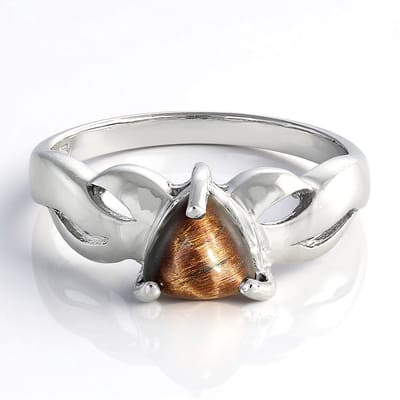 Cavill - Zilveren Ring 925 - Rode Tijgeroog 0,65 ct Triljant Cabochon - Mexicaanse Edelsteen - Moderne Prong Zetting - unieke zilveren ring