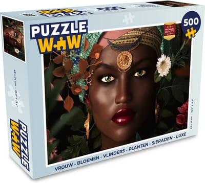 Puzzel Vrouw - Bloemen - Vlinders - Planten - Sieraden - Luxe - Legpuzzel - Puzzel 500 stukjes