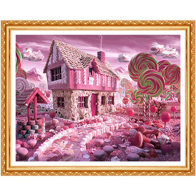 Plein diamant rond peinture « Candy House » broderie point de croix strass peinture décor cadeau 20X30CM pink