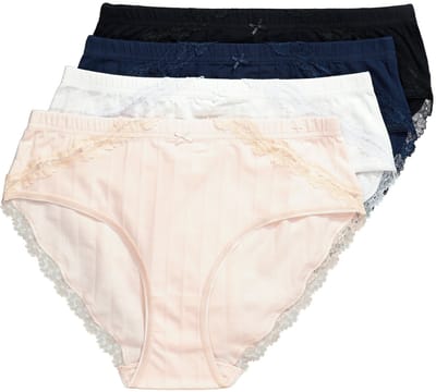 Ulla Popken - Dames - Midislips set van 4 ajourtricot kant - Multicolor - Maat 46+