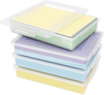 Famanu - 4-pak Plastic multifunctionele opbergdoos met vergrendelde deksels, A4 papier opslag, klaslokaal organisatie, opslag voor knutselspullen, documenten, tijdschriften