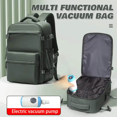 Vacuüm Rugzak – Reis Rugtas voor Vliegtuig – Vacuum Compressie – Neem 50% Meer Mee – Waterafstotend- Army Green S, elektrische pomp
