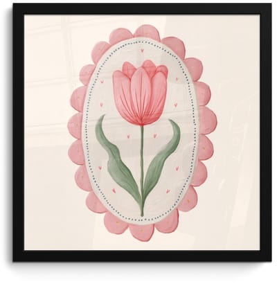 Poster in lijst - Fotolijst 40x40 cm - Posters - Tulp - Lijst - Ovaal - Illustratie - Posterlijst zwart - Decoratie - Wanddecoratie woonkamer - Muurdecoratie slaapkamer