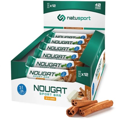 Natusport Nougat Sport Bar - Energiereep met 40g koolhydraten - Speculaas-Cinnamon - 12 stuks
