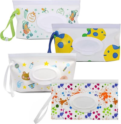 Babydoekjes Dispenser Set - Herbruikbare Houders - Baby Verzorging Onderweg - Lichtgewicht en Draagbaar - 4 Stuks - Meerdere Kleuren